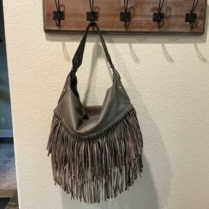 OrYANY Stevie Leather Fringe Olive Green/Gray Concealed Carry Handbag